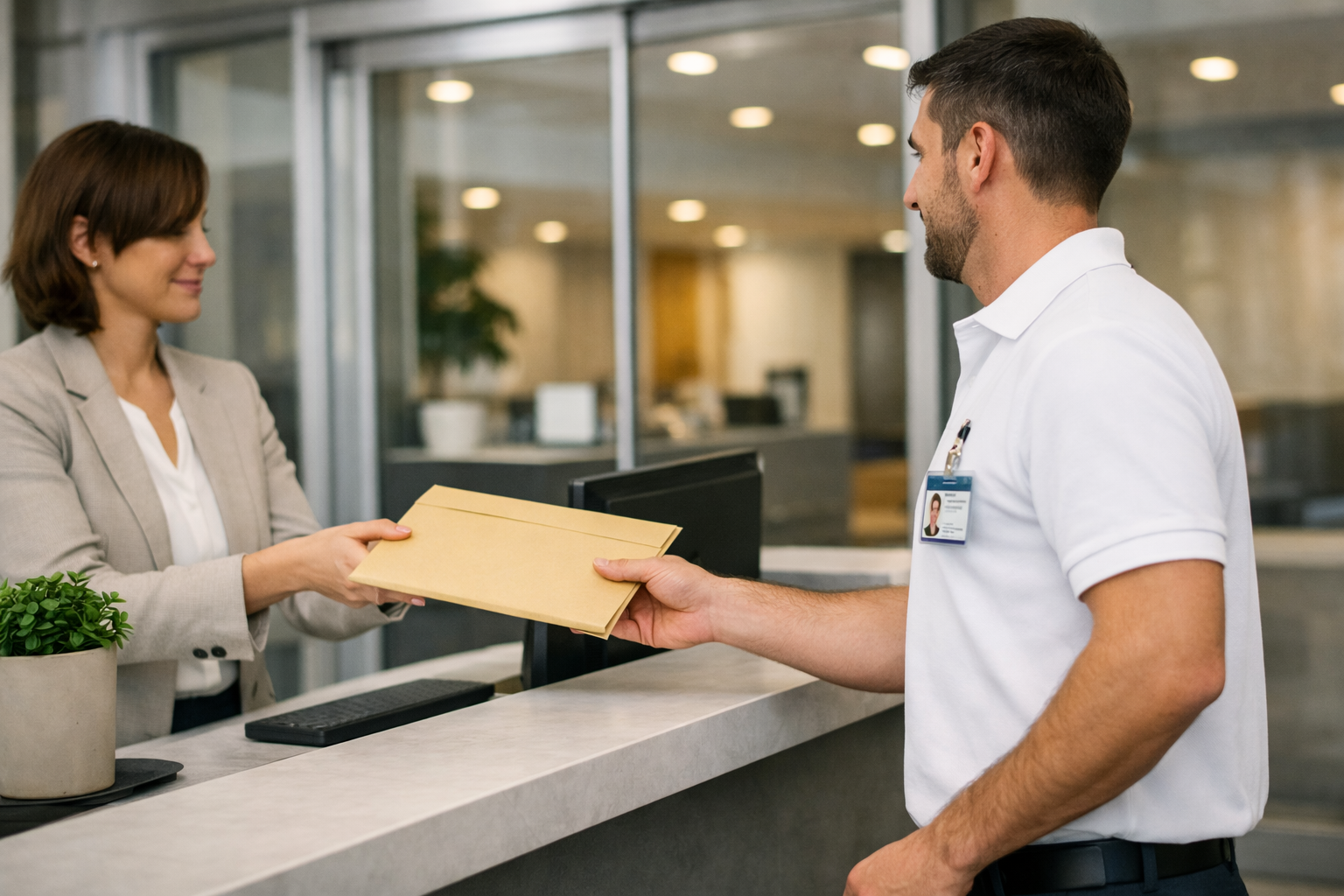 TruDomicil Courier delivering business documents.